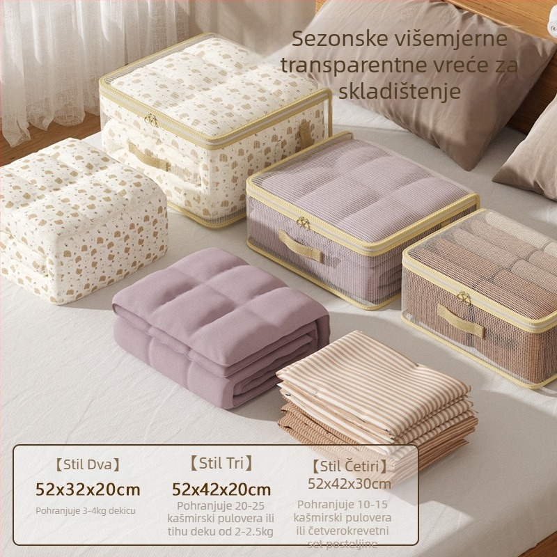 Prozirna PVC skladišna torba, sklopiva kubičnog oblika – četverodijelni organizator za garderobu, putovanja, spavaću sobu i dnevnu sobu