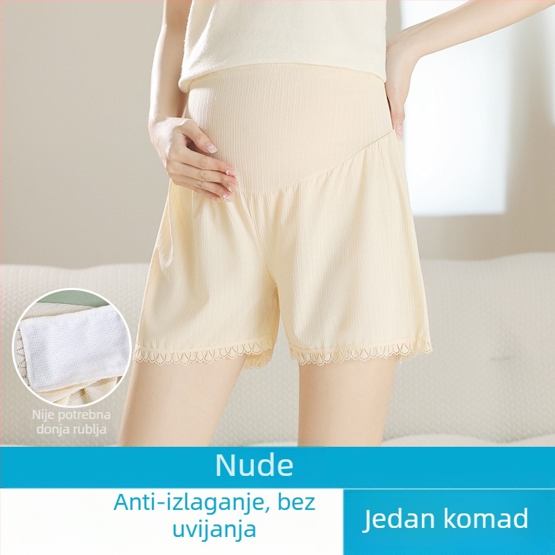 Trudničke sigurnosne šortke 2-u-1, visok pas za podršku trbuha, Ice Silk tkanina, poliestersko-elastanska smjesa, 3/4 dužine
