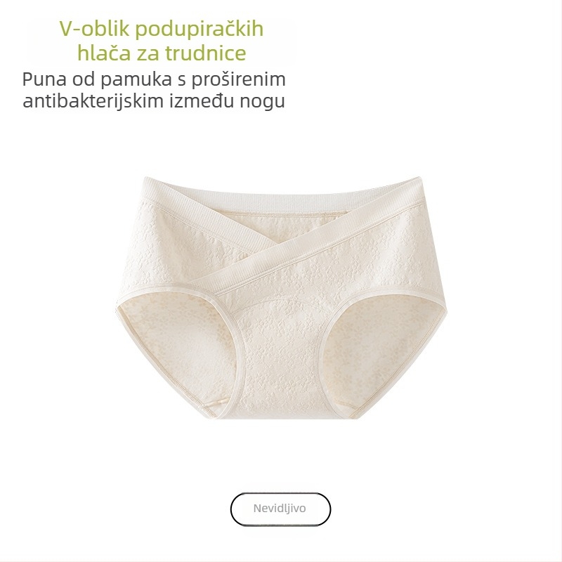 V-oblik pamučne gaćice za trudnoću, niskog struka, visoka elastičnost, produženi međunožje, ženska plus veličina