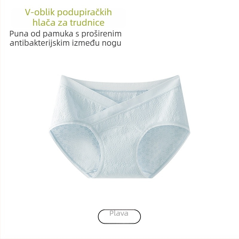 V-oblik pamučne gaćice za trudnoću, niskog struka, visoka elastičnost, produženi međunožje, ženska plus veličina