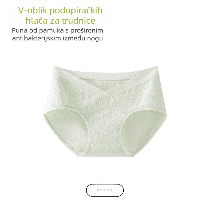 V-oblik pamučne gaćice za trudnoću, niskog struka, visoka elastičnost, produženi međunožje, ženska plus veličina