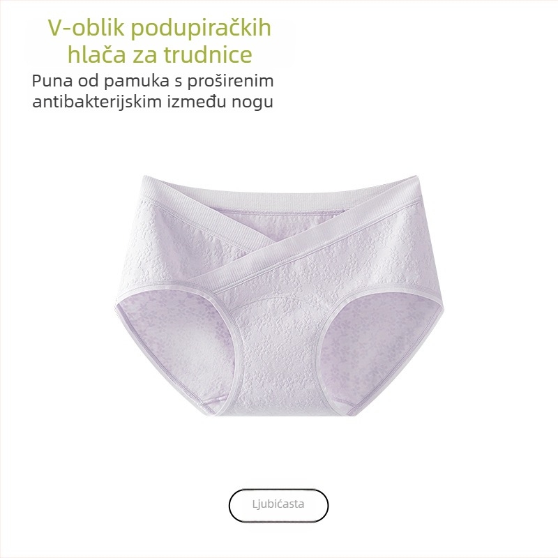 V-oblik pamučne gaćice za trudnoću, niskog struka, visoka elastičnost, produženi međunožje, ženska plus veličina
