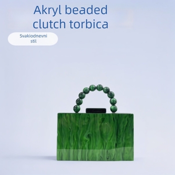 Torba s akrilnim perlicama - box stil, magnetska kopča, džep za telefon, uspravni kvadratni oblik