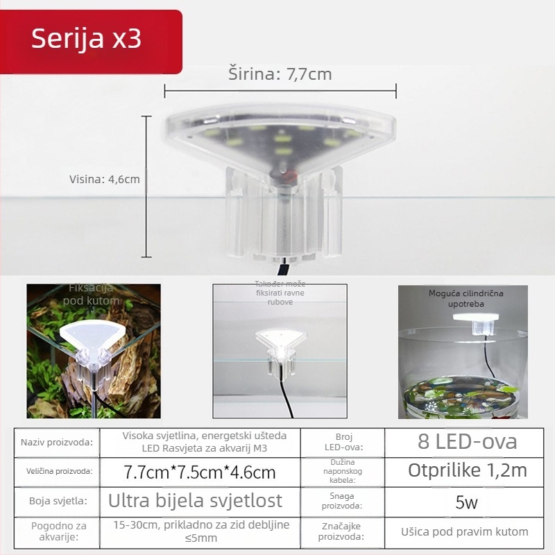 Klip LED svjetlo za akvarij za uzgoj vodnih biljaka, 5W, plastično kućište, 0,3 kg