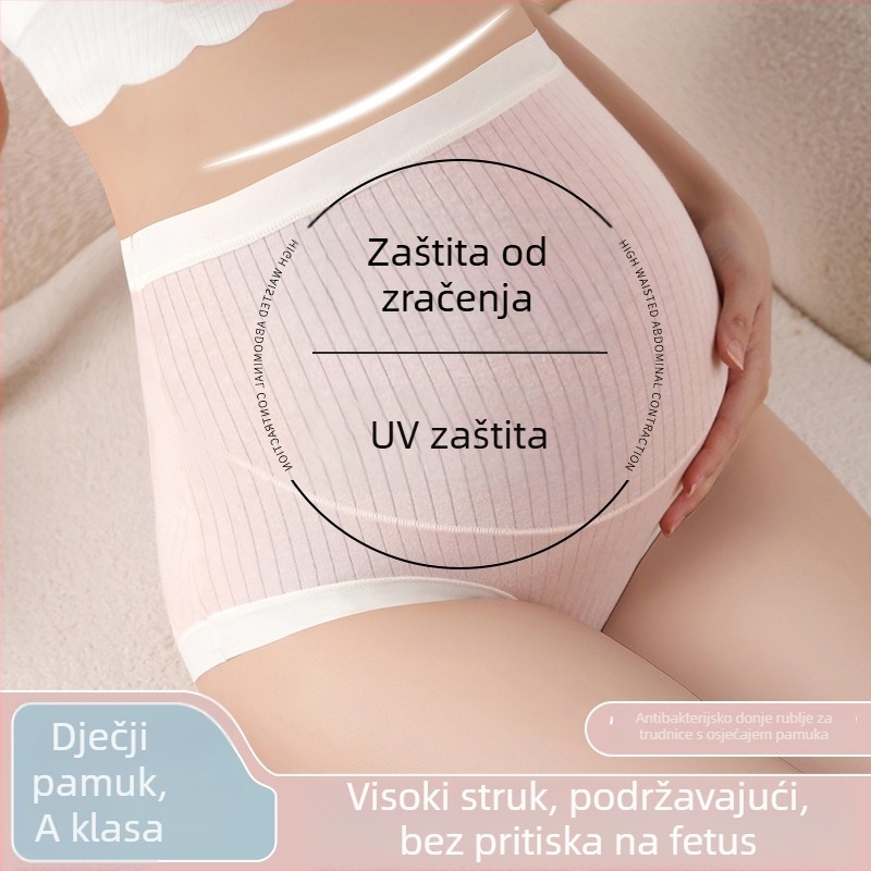 Trudničko donje rublje od pamuka 95–100%, antibakterijsko područje prepona, prozračan, visoka struka, podrška trbuhu