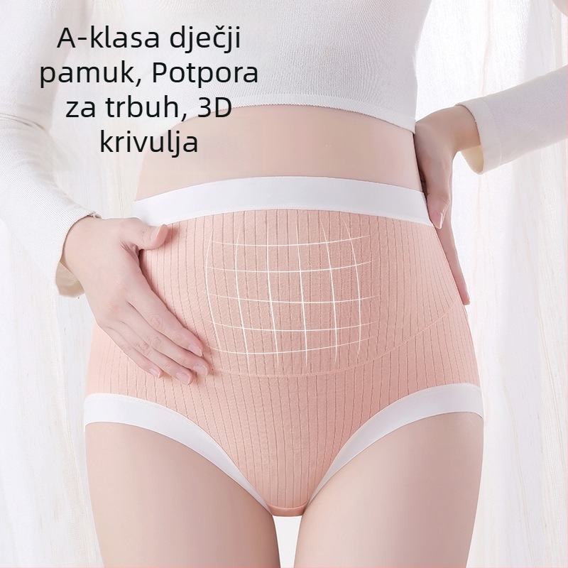 Trudničko donje rublje od pamuka 95–100%, antibakterijsko područje prepona, prozračan, visoka struka, podrška trbuhu
