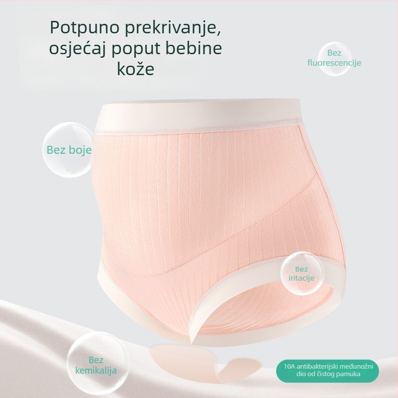 Trudničko donje rublje od pamuka 95–100%, antibakterijsko područje prepona, prozračan, visoka struka, podrška trbuhu