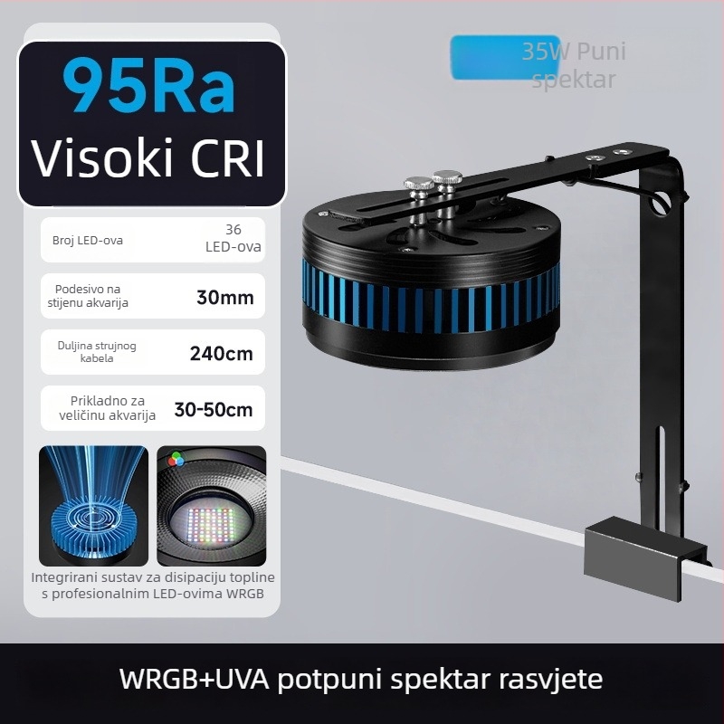 Yee LED svjetlo za akvarij od aluminijske legure, potpuno spektralno za vodene biljke, 35–80W