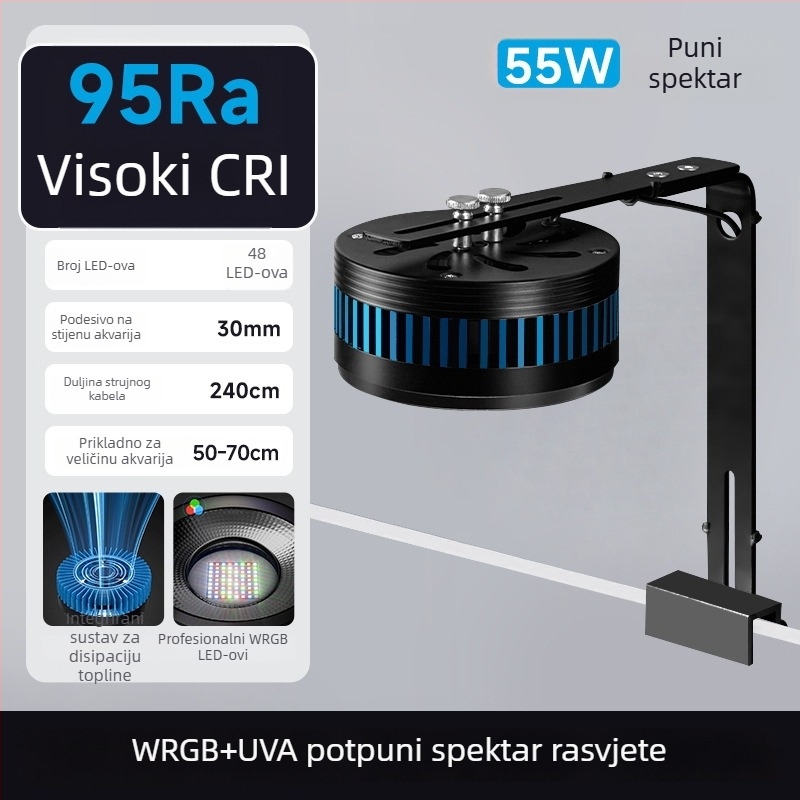 Yee LED svjetlo za akvarij od aluminijske legure, potpuno spektralno za vodene biljke, 35–80W