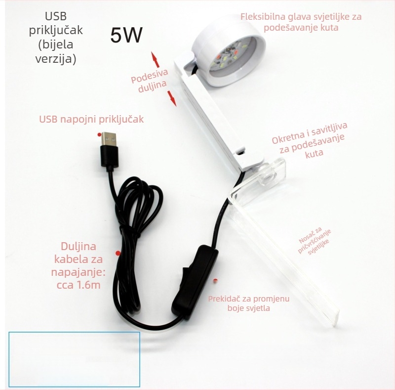 Okruglo keramičko LED svjetlo za akvarij, 5W, ABS kućište, vodootporno