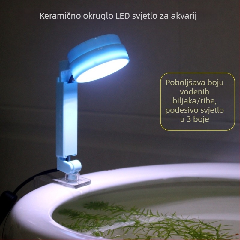 Okruglo keramičko LED svjetlo za akvarij, 5W, ABS kućište, vodootporno