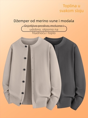 Muški kardigan od vune i modalne smjese, okrugli izrez, dugi rukavi, slobodan kroj