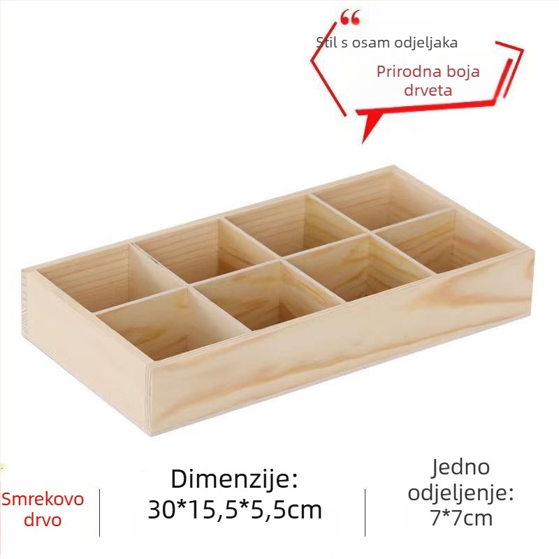 Drvena kutija za pohranu s višestrukim mrežicama, kvadratni pretinci, za stolnu upotrebu, kapacitet 18 L, prilagodljiva, moguć montirati u auto