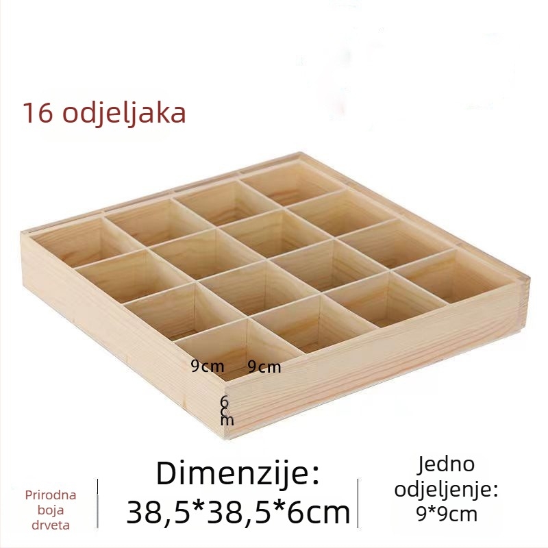 Drvena kutija za pohranu s višestrukim mrežicama, kvadratni pretinci, za stolnu upotrebu, kapacitet 18 L, prilagodljiva, moguć montirati u auto