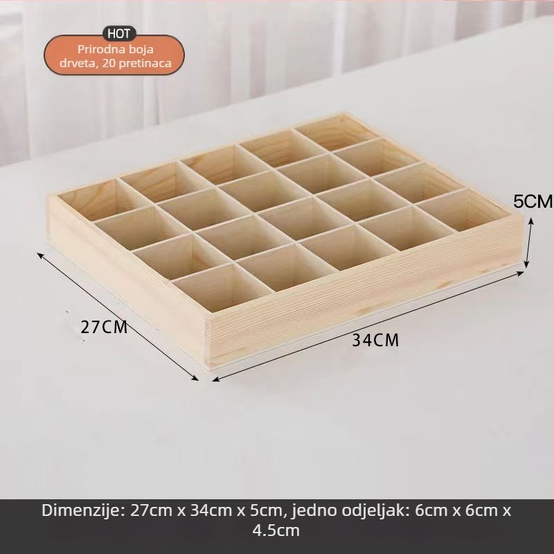 Drvena kutija za pohranu s višestrukim mrežicama, kvadratni pretinci, za stolnu upotrebu, kapacitet 18 L, prilagodljiva, moguć montirati u auto