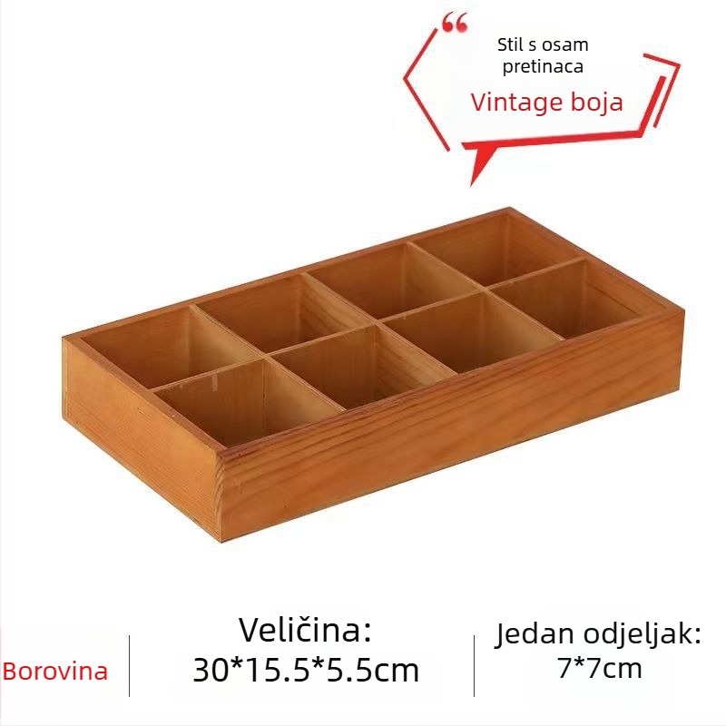 Drvena kutija za pohranu s višestrukim mrežicama, kvadratni pretinci, za stolnu upotrebu, kapacitet 18 L, prilagodljiva, moguć montirati u auto