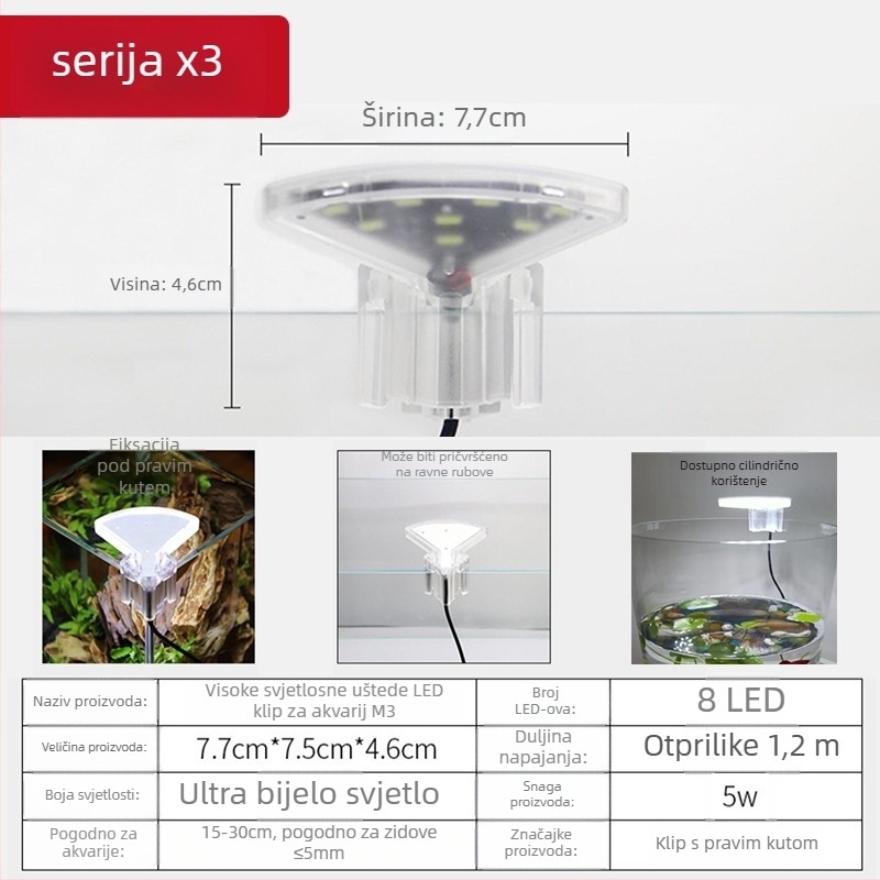 LED clip svjetlo za akvarij za uzgoj vodnih biljaka – 5W, plastično kućište, model X3