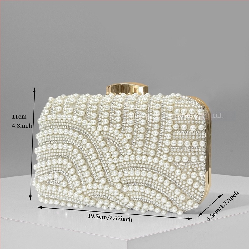 Ručna izrada – perljiva Cheongsam clutch torbica, horizontalni kvadratni oblik, magnetsko zatvaranje, zreo elegantan stil, proljeće 2025