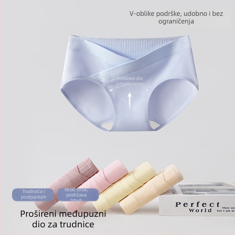 Pamukaste trudničke gaćice s niskim strukom, dugim krojem i podesivom podrškom za trbuh za srednju do kasnu trudnoću
