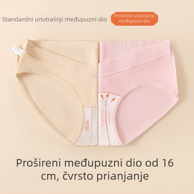 Pamukaste trudničke gaćice s niskim strukom, dugim krojem i podesivom podrškom za trbuh za srednju do kasnu trudnoću