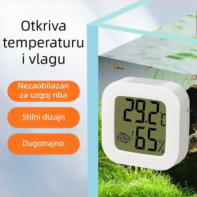 Akvariumski termometar, vodootporan, visoka preciznost, dvostruki digitalni zaslon, zidni, vanjski senzor za temperaturu i vlagu
