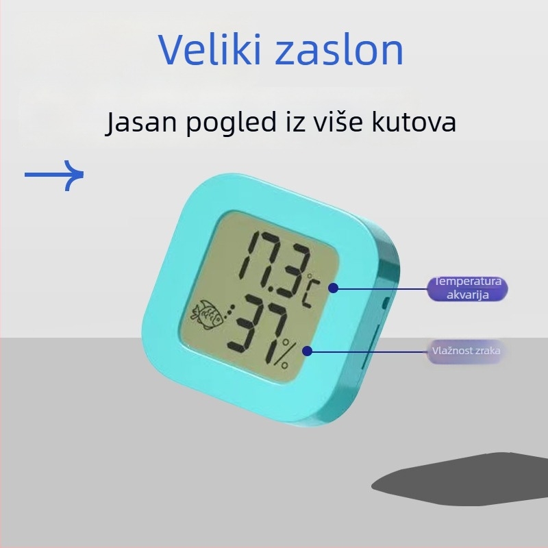 Akvariumski termometar, vodootporan, visoka preciznost, dvostruki digitalni zaslon, zidni, vanjski senzor za temperaturu i vlagu