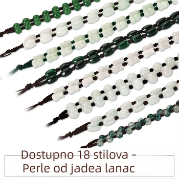 Ogrlica od nefritnih perlica — ručno tkan lanac, 800 srebrna čistoća, mogućnost prilagodbe