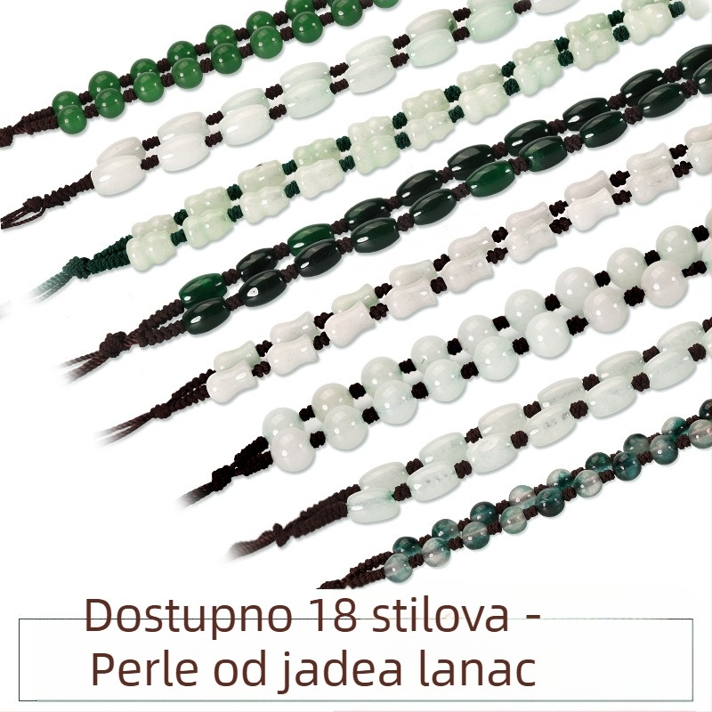 Ogrlica od nefritnih perlica — ručno tkan lanac, 800 srebrna čistoća, mogućnost prilagodbe