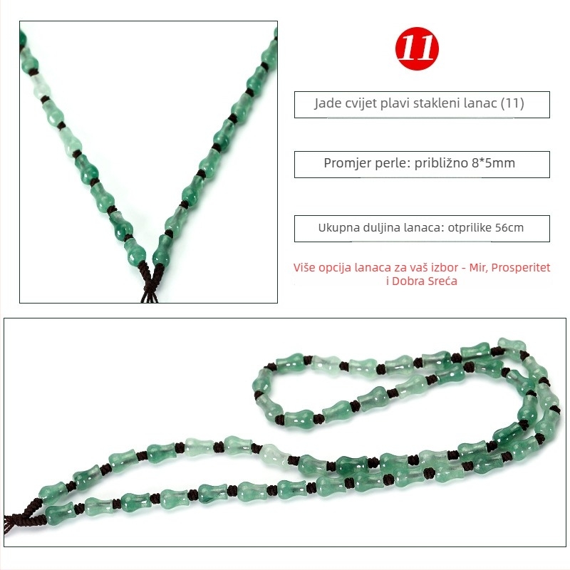 Ogrlica od nefritnih perlica — ručno tkan lanac, 800 srebrna čistoća, mogućnost prilagodbe