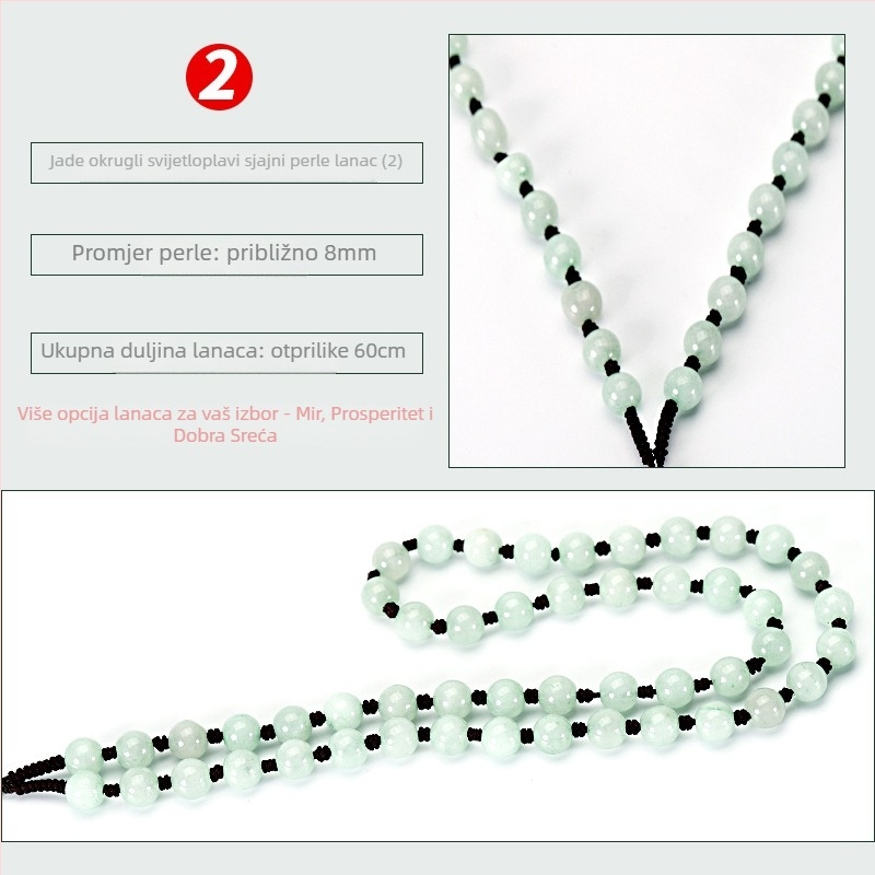 Ogrlica od nefritnih perlica — ručno tkan lanac, 800 srebrna čistoća, mogućnost prilagodbe