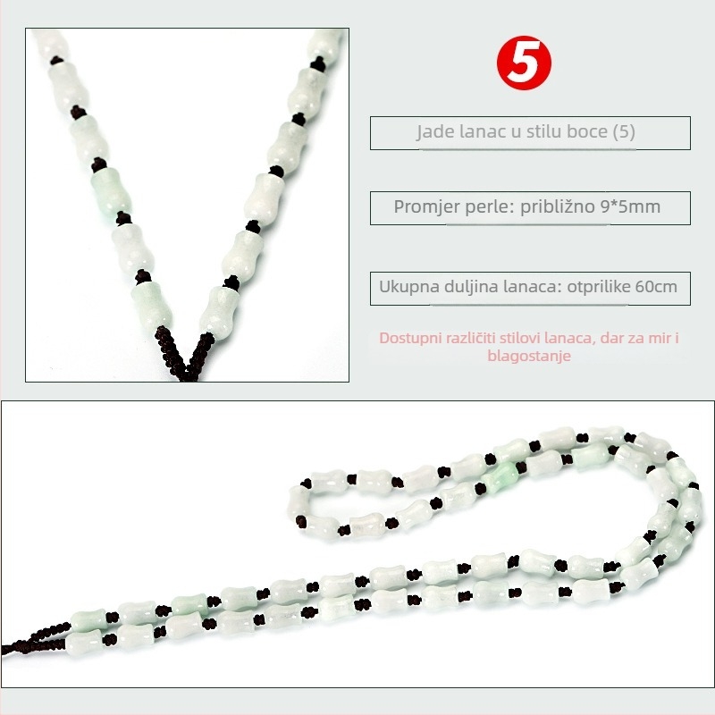 Ogrlica od nefritnih perlica — ručno tkan lanac, 800 srebrna čistoća, mogućnost prilagodbe