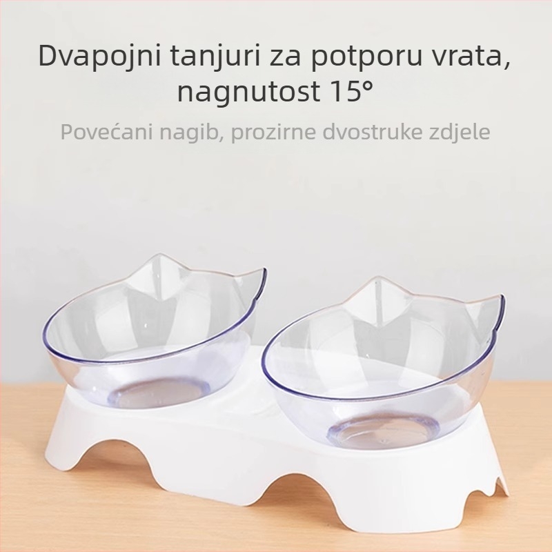 Dvostruka zdjela za vodu i hranu za mačke, dizajn protiv prosipanja i zaštita vrata – integrirani automatski set za hranjenje (KUCHI)