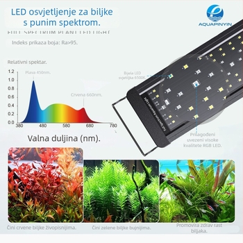 Akvarijska LED lampa WRGB punog spektra, aluminijska legura, vodootporna, s tajmerom