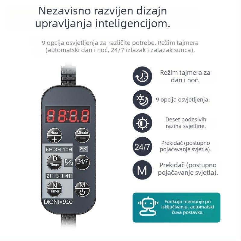 Akvarijska LED lampa WRGB punog spektra, aluminijska legura, vodootporna, s tajmerom