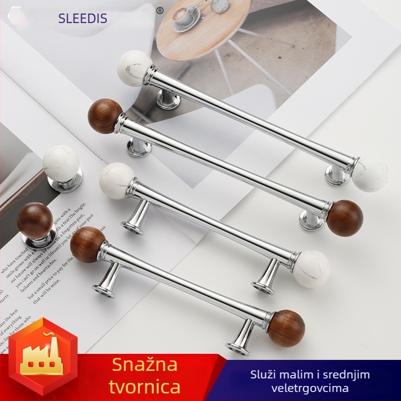 Drška za namještaj za ormariće i ladice; od cinkovog legura + orahovo drvo; model Leadshi 6714; stil Novi kineski; završni sloj elektroplatiranje; pogodna za vrata ormarića i ladice