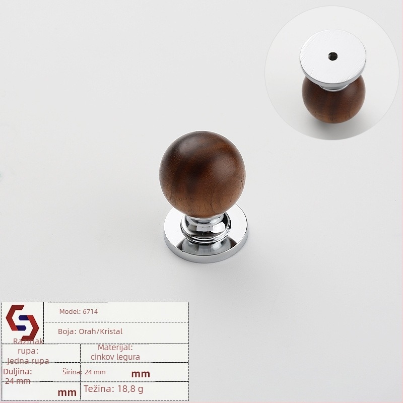 Drška za namještaj za ormariće i ladice; od cinkovog legura + orahovo drvo; model Leadshi 6714; stil Novi kineski; završni sloj elektroplatiranje; pogodna za vrata ormarića i ladice