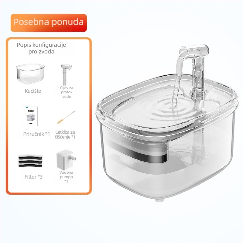 Dispenzer za vodu za mačke s bežičnim punjenjem, automatskom cirkulacijom vode, odvojiv, kapacitet 2300 ml, model 3042, za mačke i pse