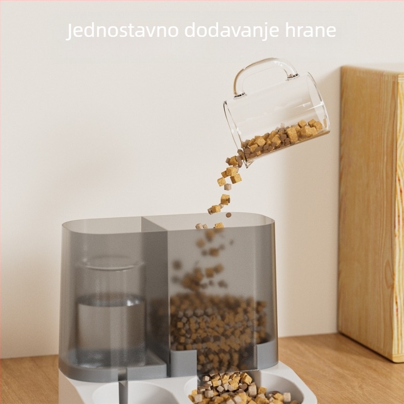 Automatska hranilica i dozator vode s vidljivim dvostrukim zdjelama – sve-u-jednom za mačke, plastični