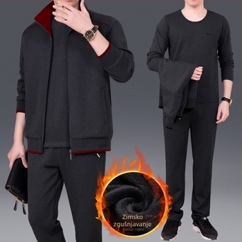 Unisex zimski sportski komplet, pamuk tkanina, polo ovratnik, debeli fleece podstava