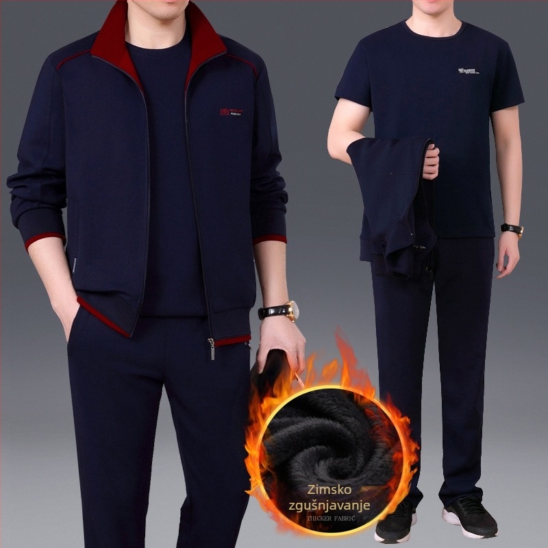 Unisex zimski sportski komplet, pamuk tkanina, polo ovratnik, debeli fleece podstava