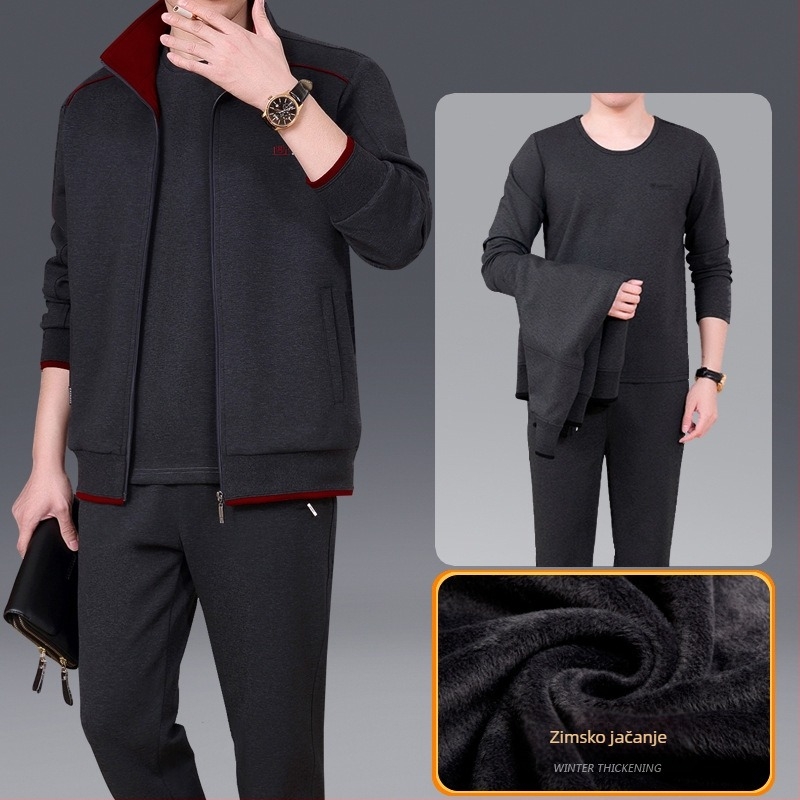 Unisex zimski sportski komplet, pamuk tkanina, polo ovratnik, debeli fleece podstava