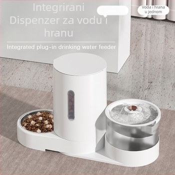 Dvije u jednom: zdjela za hranu i cirkulirajući vodeni dispenser za mačke — staklo, model HBD0221, marka Yellow White Bean