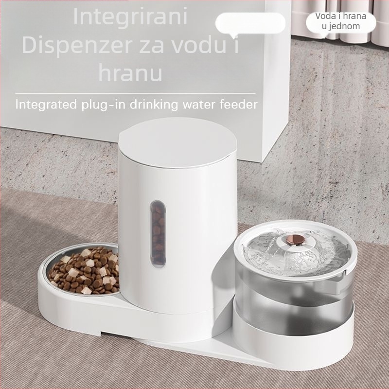 Dvije u jednom: zdjela za hranu i cirkulirajući vodeni dispenser za mačke — staklo, model HBD0221, marka Yellow White Bean