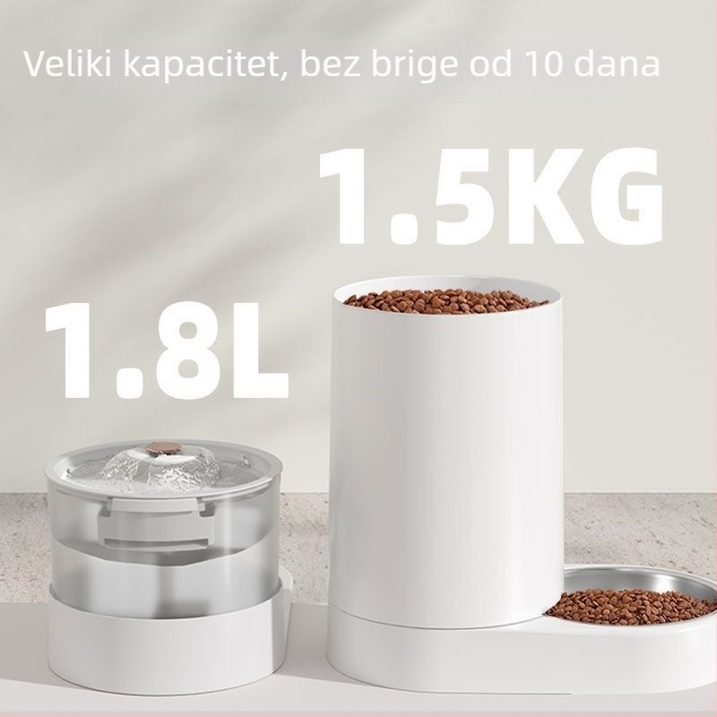 Dvije u jednom: zdjela za hranu i cirkulirajući vodeni dispenser za mačke — staklo, model HBD0221, marka Yellow White Bean