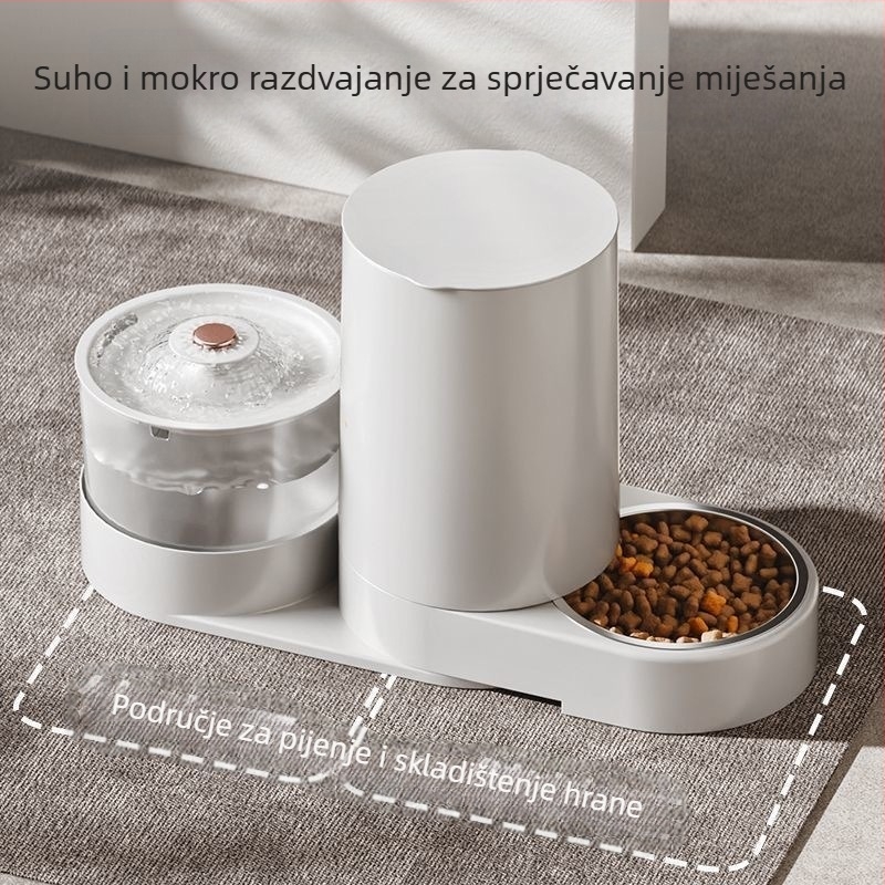 Dvije u jednom: zdjela za hranu i cirkulirajući vodeni dispenser za mačke — staklo, model HBD0221, marka Yellow White Bean