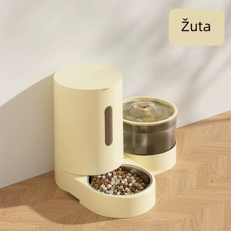 Dvije u jednom: zdjela za hranu i cirkulirajući vodeni dispenser za mačke — staklo, model HBD0221, marka Yellow White Bean