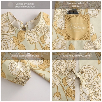 Pregača s dugim rukavima, bambus-pamučna tkanina, otporna na prljavštinu, korejskog stila, cvjetni uzorak