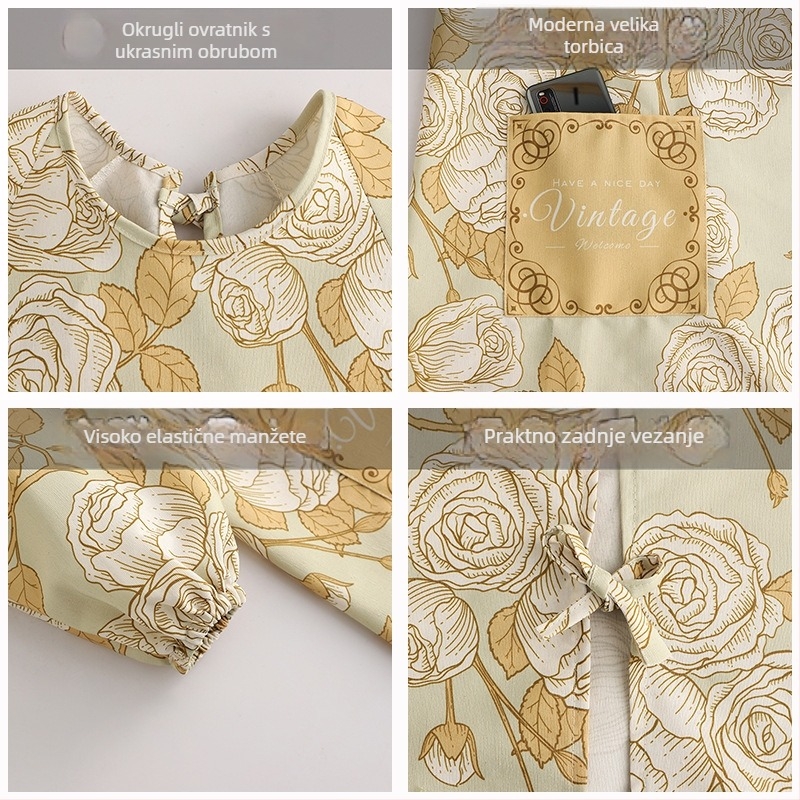 Pregača s dugim rukavima, bambus-pamučna tkanina, otporna na prljavštinu, korejskog stila, cvjetni uzorak