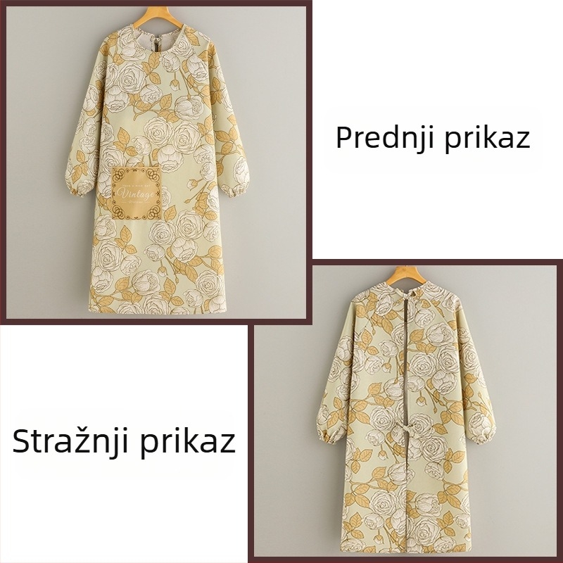 Pregača s dugim rukavima, bambus-pamučna tkanina, otporna na prljavštinu, korejskog stila, cvjetni uzorak