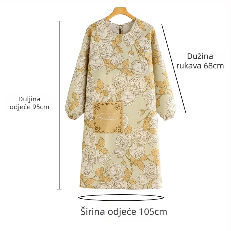 Pregača s dugim rukavima, bambus-pamučna tkanina, otporna na prljavštinu, korejskog stila, cvjetni uzorak